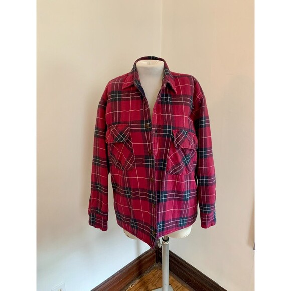 St. John's Bay VTG Barn Chore Coat Jacket Med Plaid 90s Grunge Flannel Lined - Picture 2 of 11